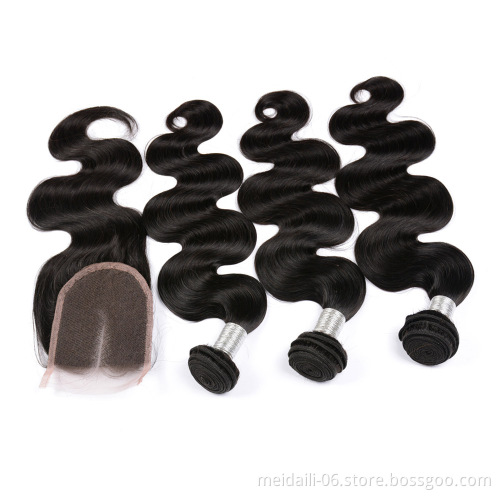 Unprocessed virgin 3 bundles of malaysian body wave hair with closure 100 remy human hair